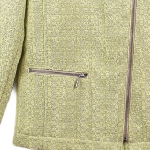 OPUS Size 40 Chartreuse Green Gray Tweed Jale SP Zip Front Moto Jacket Blazer - Picture 5 of 12